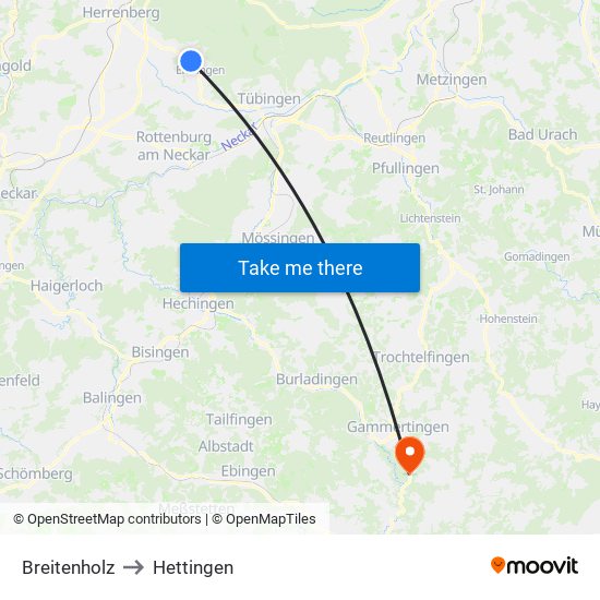 Breitenholz to Hettingen map