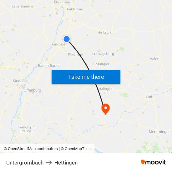 Untergrombach to Hettingen map