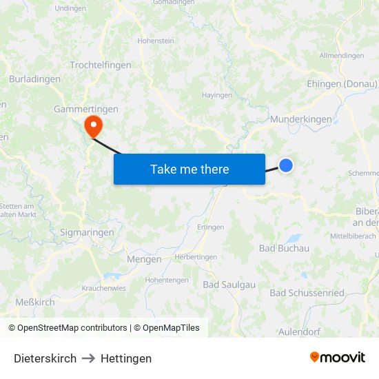 Dieterskirch to Hettingen map