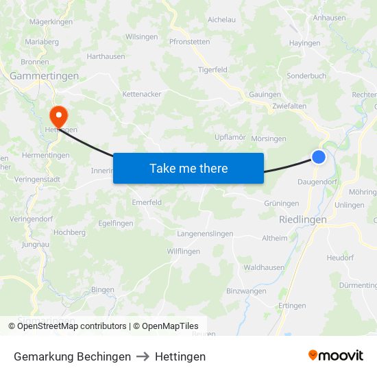Gemarkung Bechingen to Hettingen map