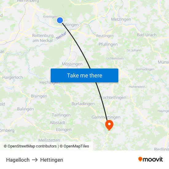 Hagelloch to Hettingen map