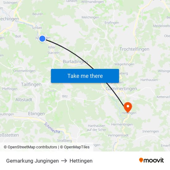 Gemarkung Jungingen to Hettingen map