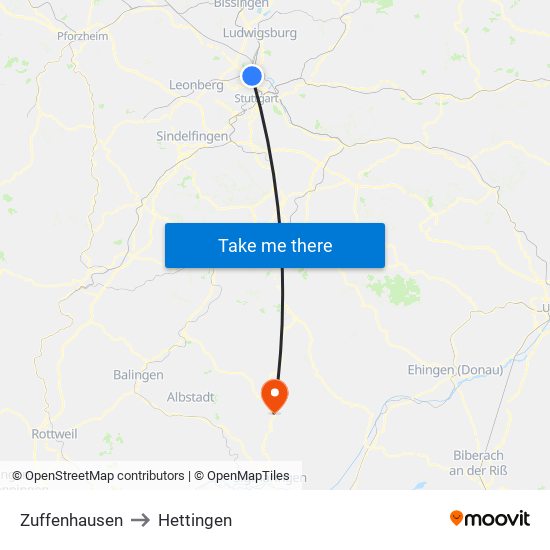 Zuffenhausen to Hettingen map