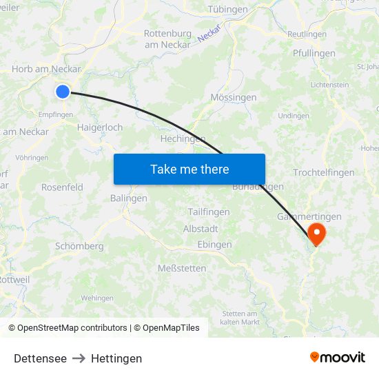 Dettensee to Hettingen map