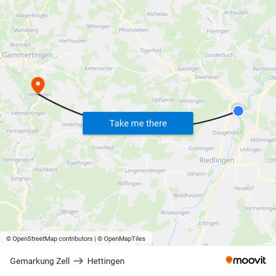 Gemarkung Zell to Hettingen map