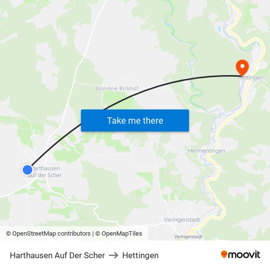 Harthausen Auf Der Scher to Hettingen map