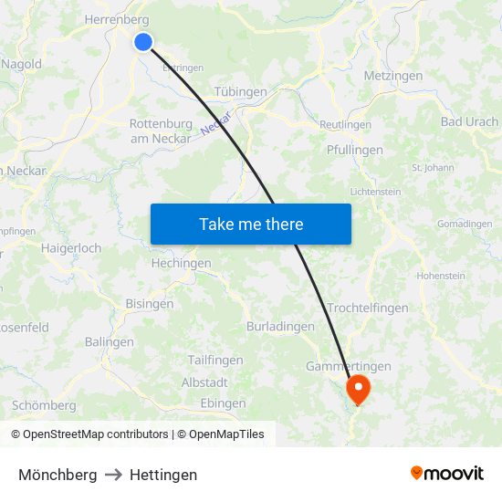 Mönchberg to Hettingen map