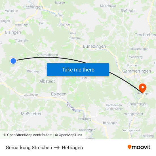 Gemarkung Streichen to Hettingen map