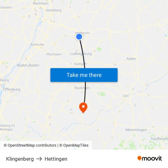 Klingenberg to Hettingen map