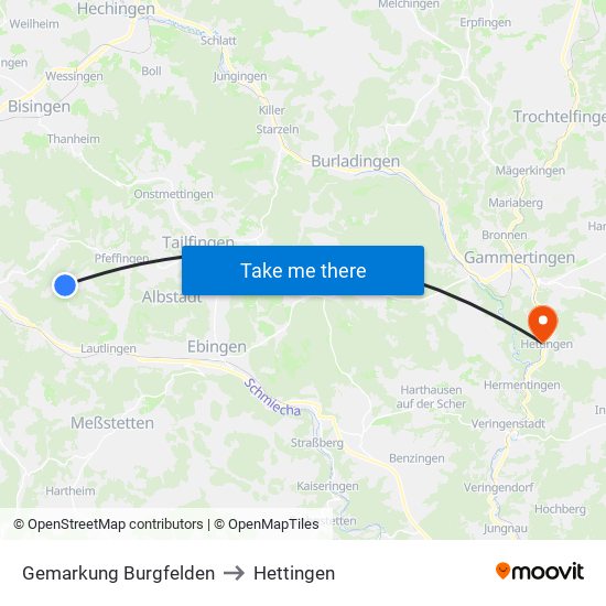 Gemarkung Burgfelden to Hettingen map