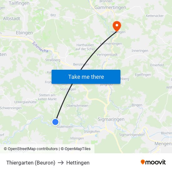 Thiergarten (Beuron) to Hettingen map