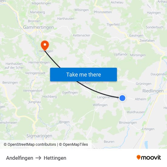 Andelfingen to Hettingen map