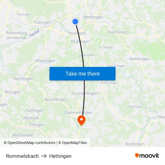 Rommelsbach to Hettingen map