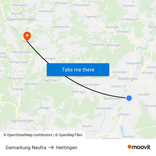 Gemarkung Neufra to Hettingen map