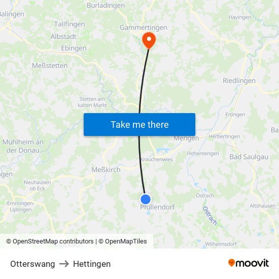 Otterswang to Hettingen map