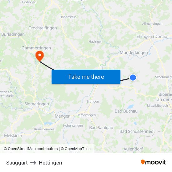Sauggart to Hettingen map