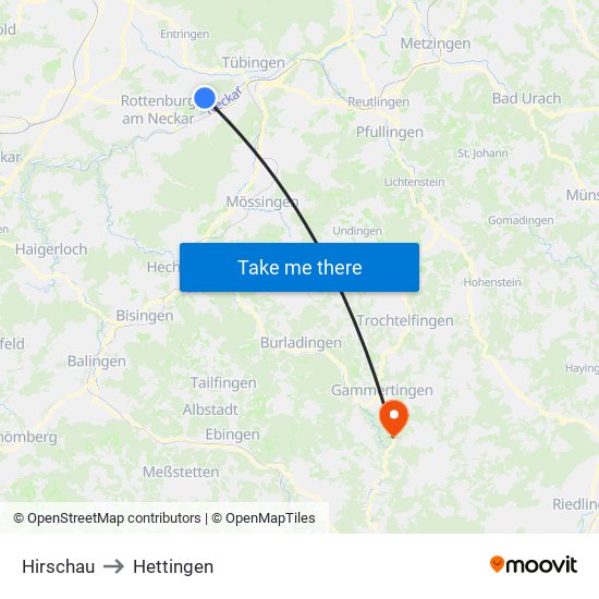 Hirschau to Hettingen map