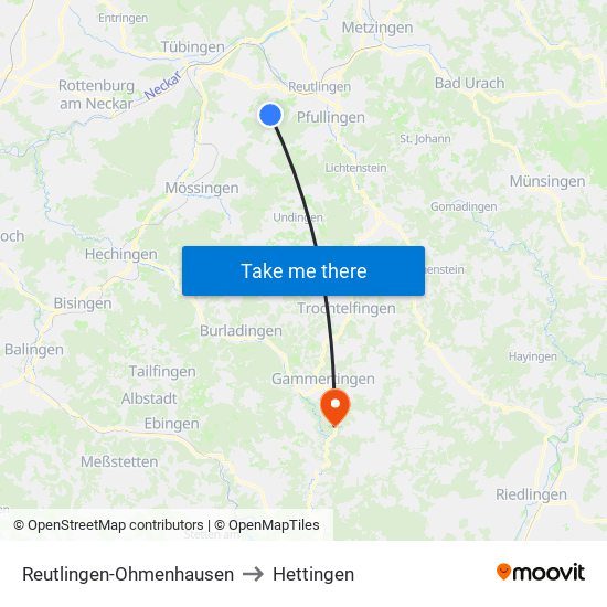 Reutlingen-Ohmenhausen to Hettingen map