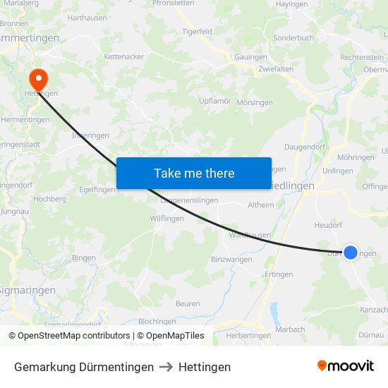 Gemarkung Dürmentingen to Hettingen map