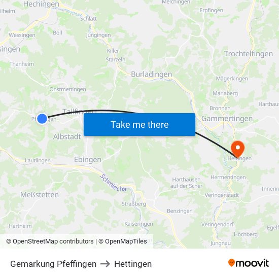 Gemarkung Pfeffingen to Hettingen map