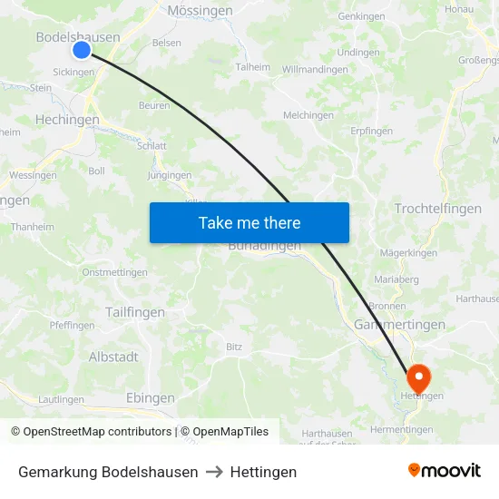Gemarkung Bodelshausen to Hettingen map