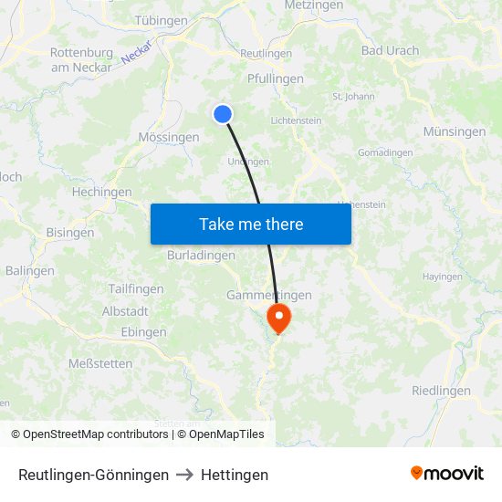 Reutlingen-Gönningen to Hettingen map
