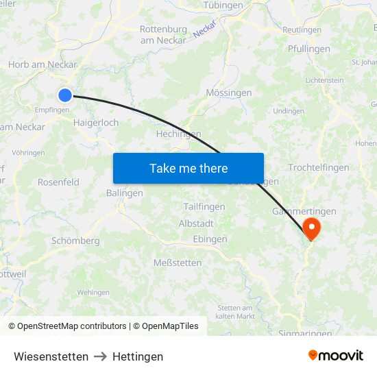 Wiesenstetten to Hettingen map