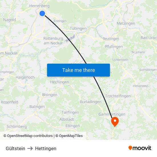 Gültstein to Hettingen map