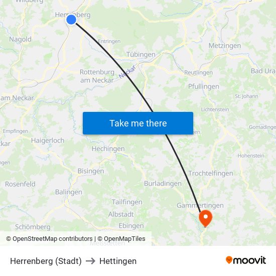 Herrenberg (Stadt) to Hettingen map