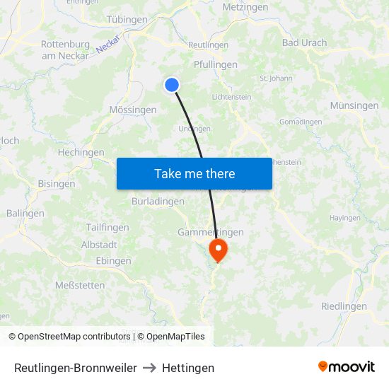 Reutlingen-Bronnweiler to Hettingen map