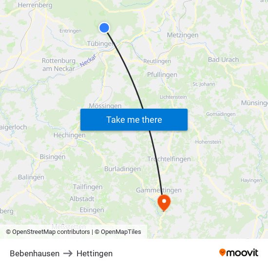 Bebenhausen to Hettingen map