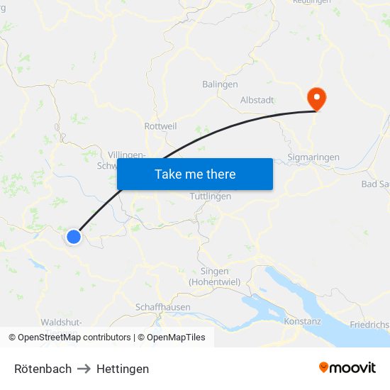 Rötenbach to Hettingen map