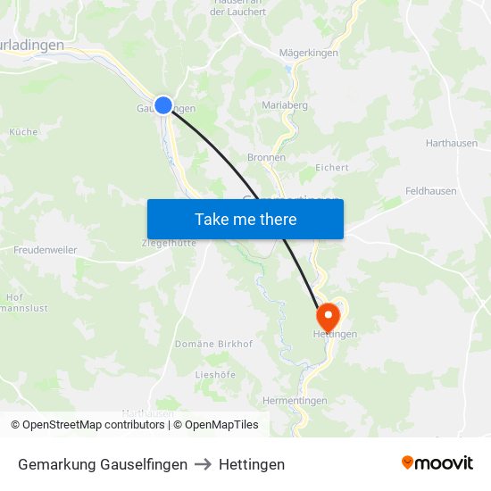 Gemarkung Gauselfingen to Hettingen map