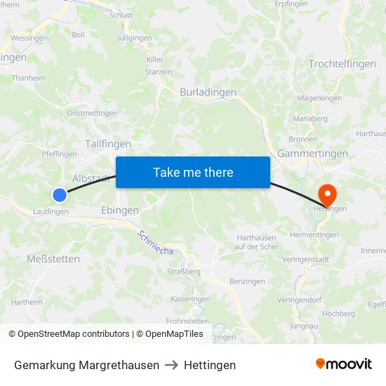 Gemarkung Margrethausen to Hettingen map