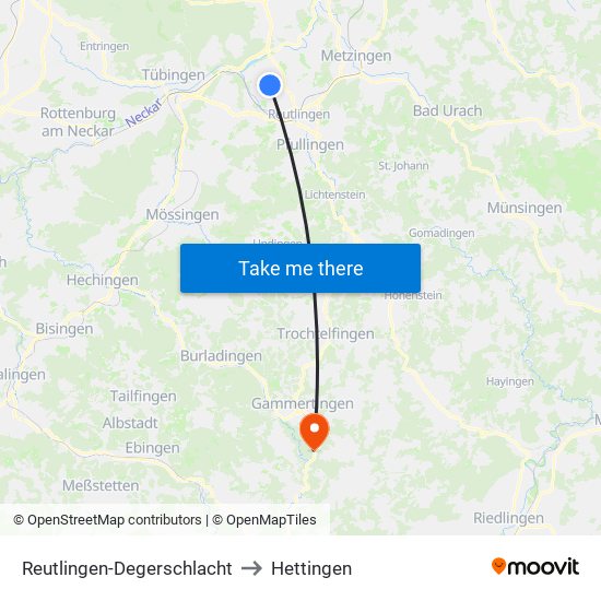 Reutlingen-Degerschlacht to Hettingen map