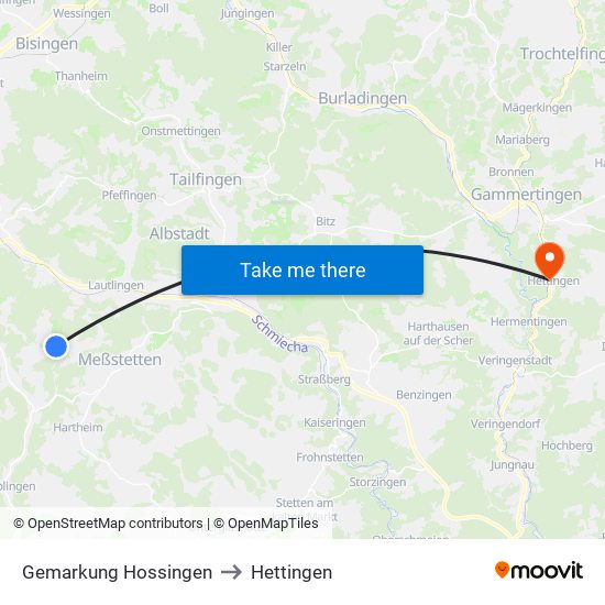Gemarkung Hossingen to Hettingen map