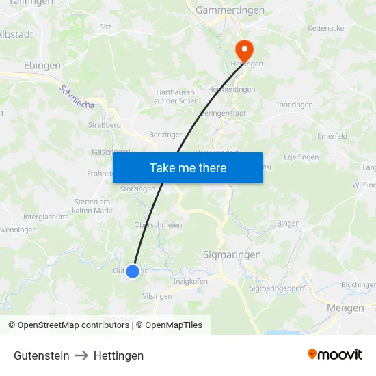 Gutenstein to Hettingen map