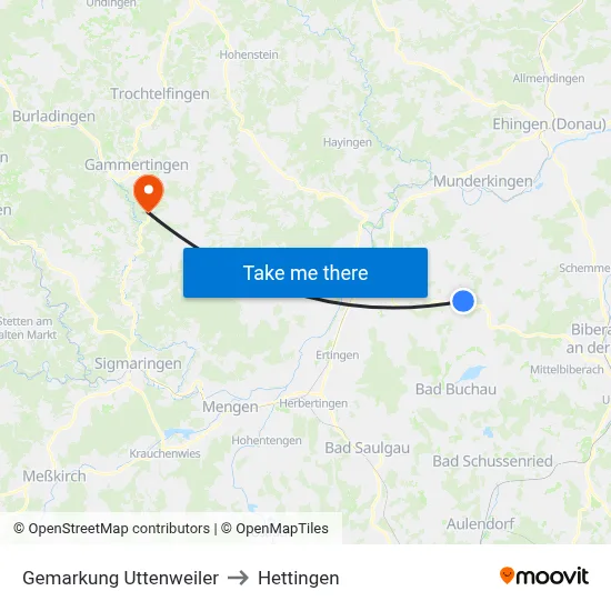 Gemarkung Uttenweiler to Hettingen map