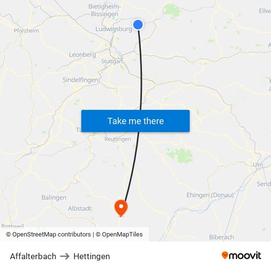 Affalterbach to Hettingen map