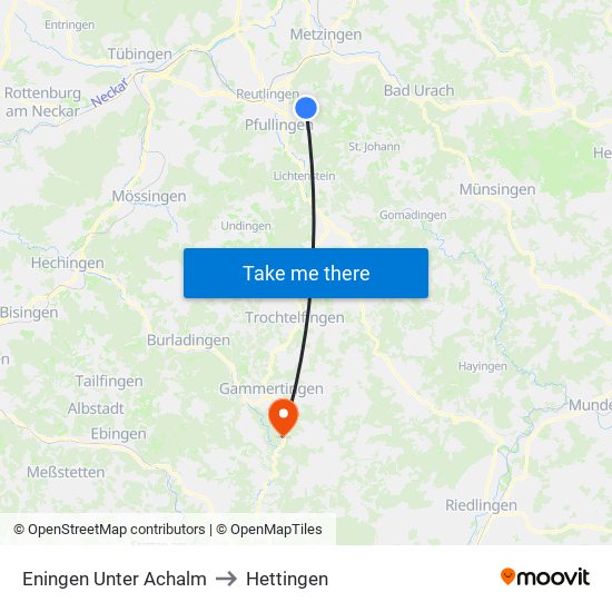 Eningen Unter Achalm to Hettingen map