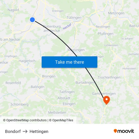 Bondorf to Hettingen map