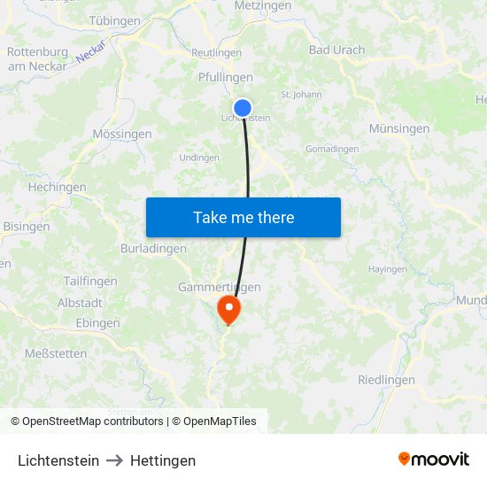 Lichtenstein to Hettingen map