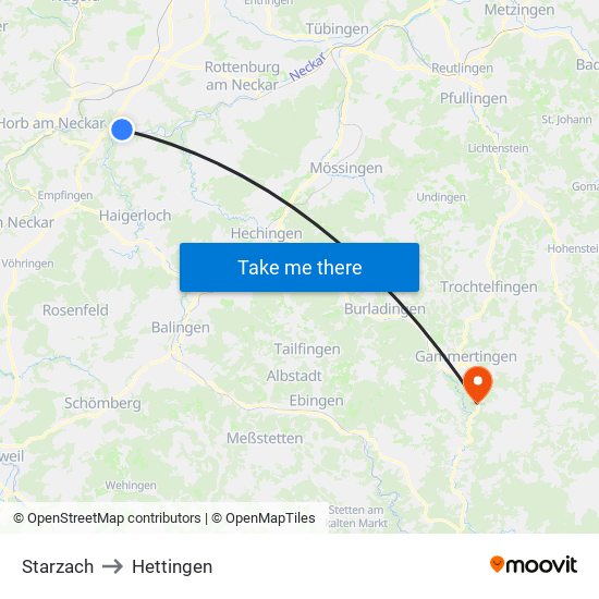 Starzach to Hettingen map