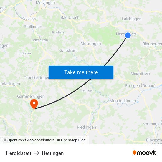 Heroldstatt to Hettingen map