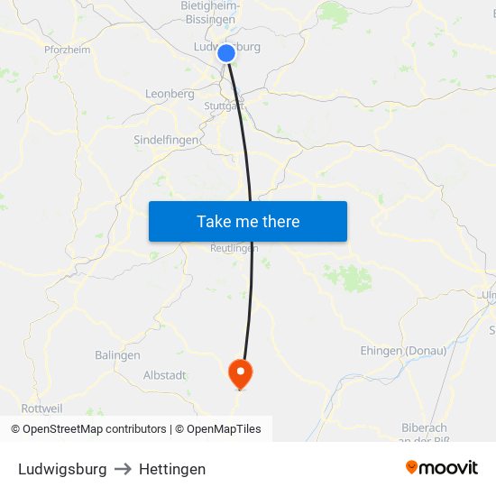 Ludwigsburg to Hettingen map