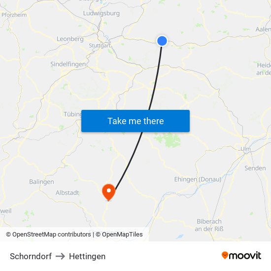 Schorndorf to Hettingen map