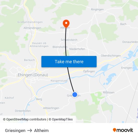 Griesingen to Altheim map