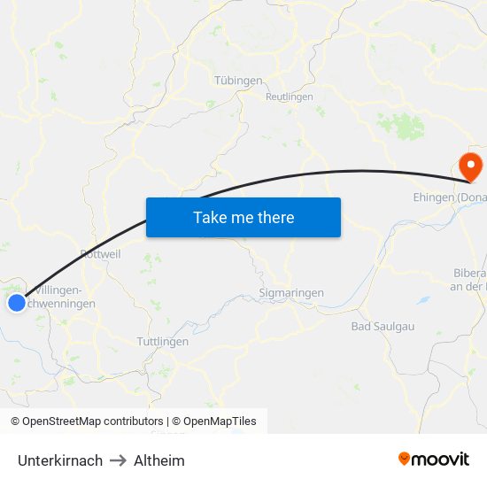 Unterkirnach to Altheim map