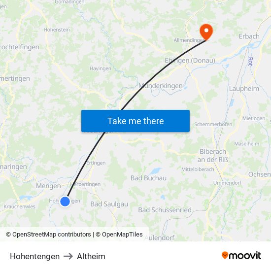 Hohentengen to Altheim map