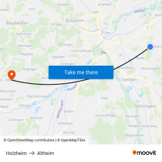 Holzheim to Altheim map